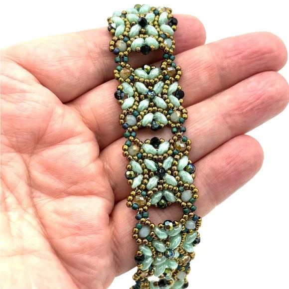 Hand Crafted Victorian Bracelet Aqua and Bronze - Picture 7 of 10